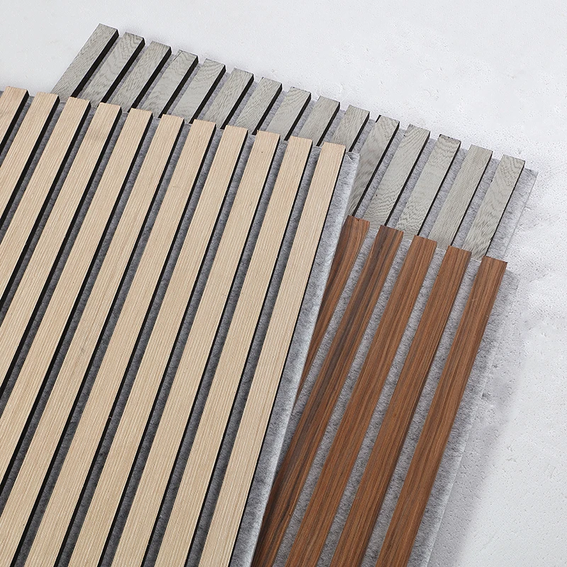 Interior Decorative Fiber Proof Pet Veneer Board Soundproof Mdf Slatted Wooden Akupanel Sound Wood Slat Acoustic Wall Panels