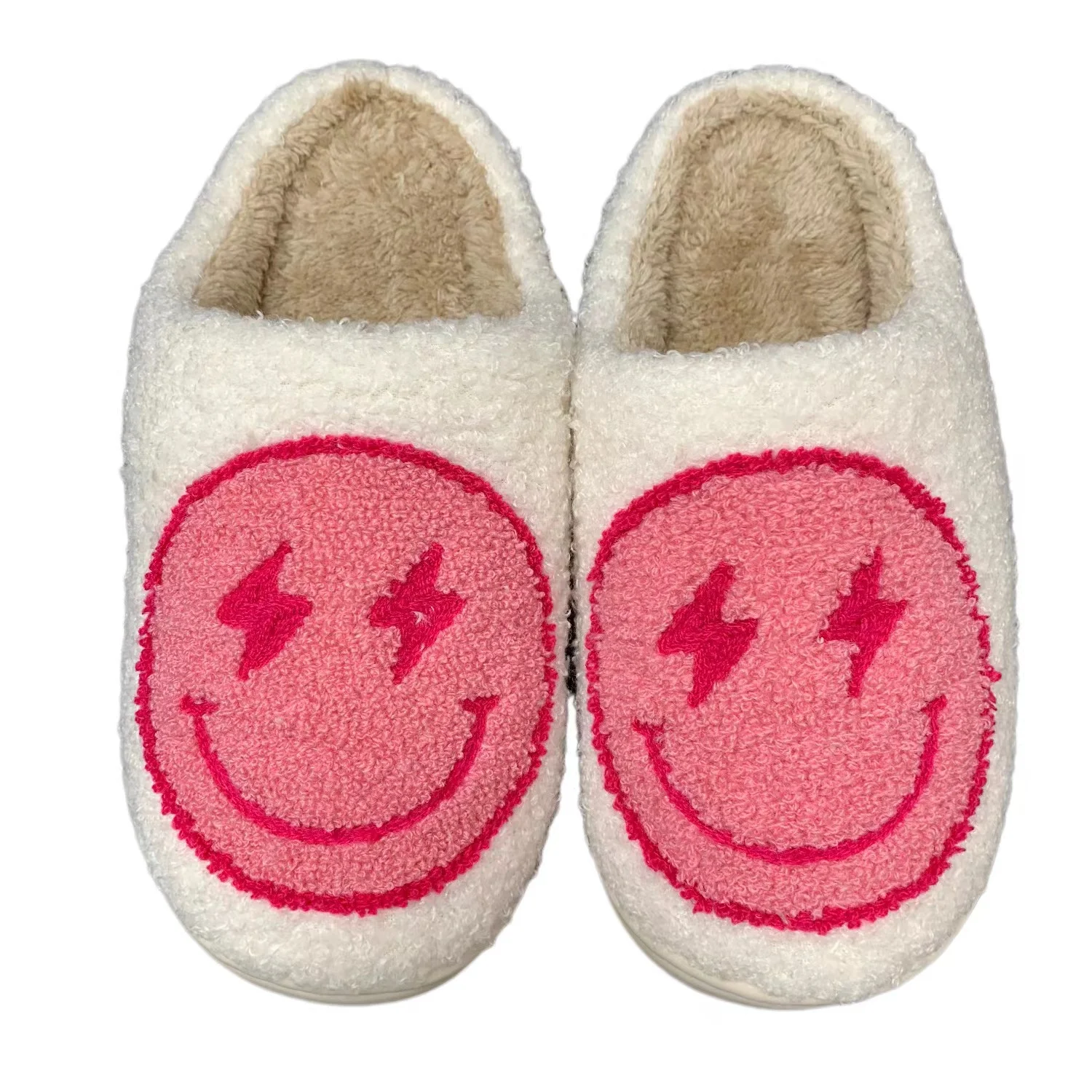 CIXI AIDA Wholesale new color  Retro smiley face bolt lightning pink warm furry home house cute bedroom SLIPPERS