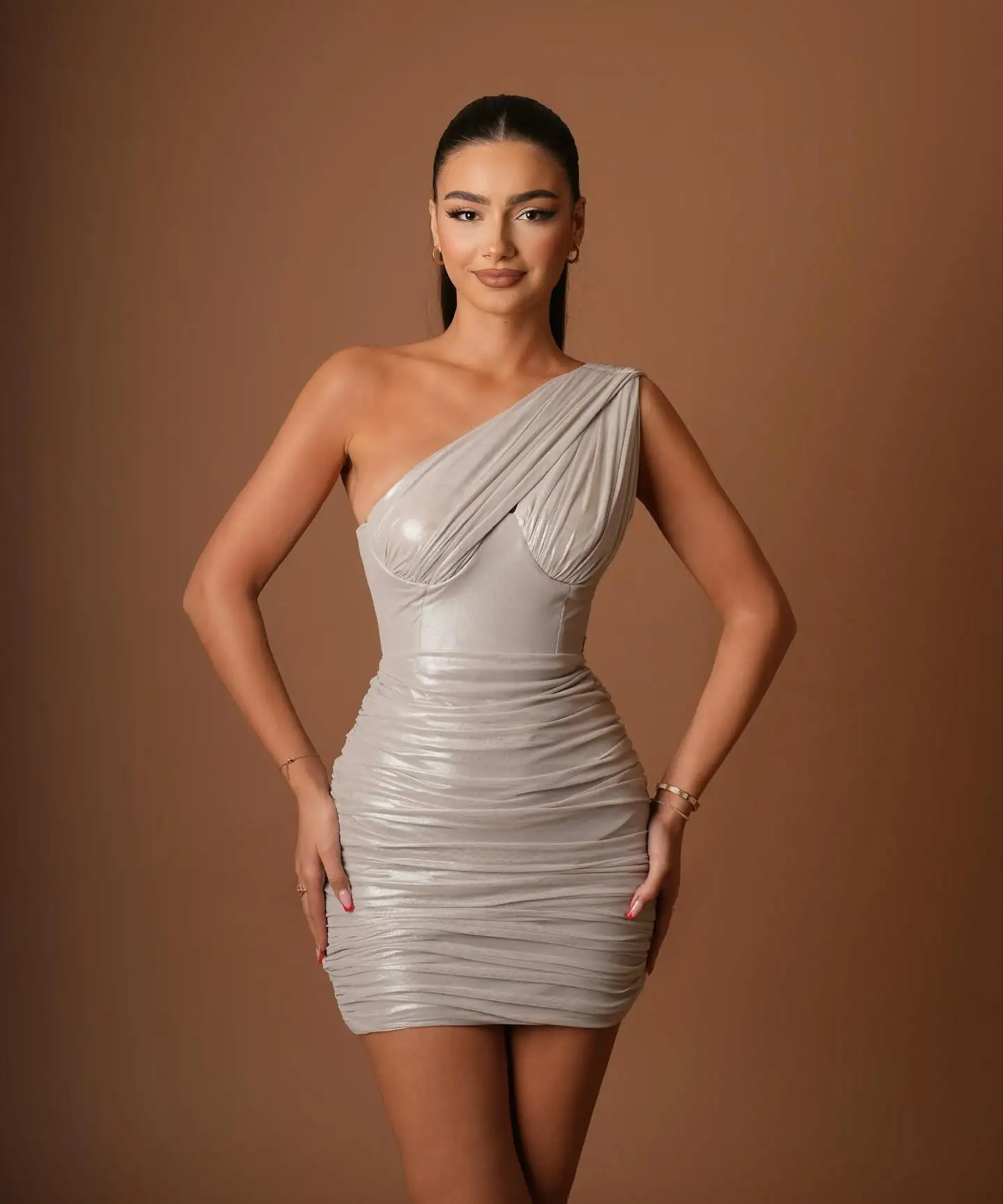 LM A632  New Arrivals Designer  Women Sleeveless Backless Bodycon Hollow Blue In Stock One Shoulder Pleated  Dress Dress