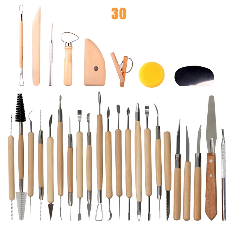 30pcs Double-Sides Wooden Clay Sculpting Carving Tools For Pottery
