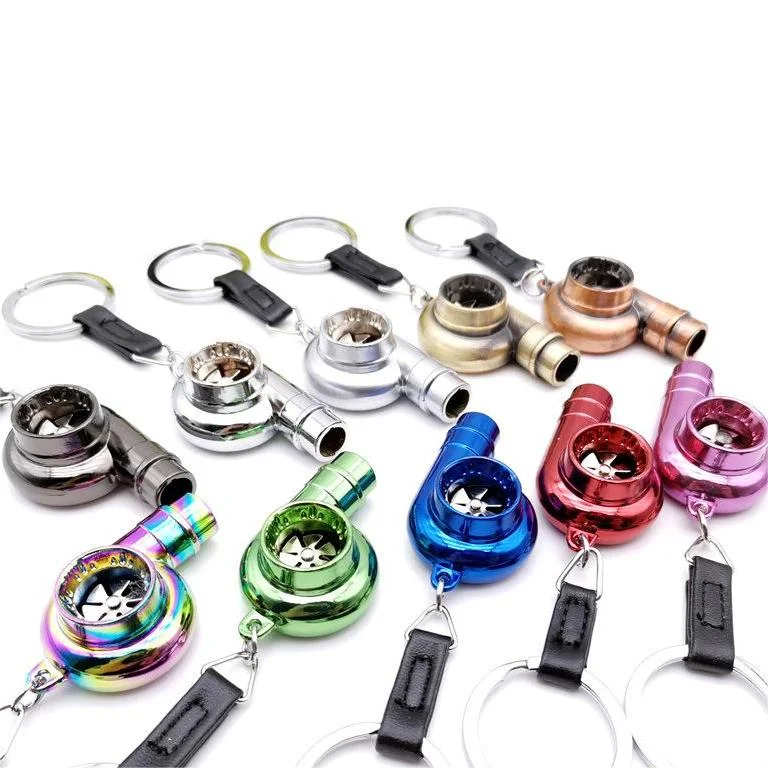 JSZ Real Whistle Sound Turbo Keychain Spinning Auto Parts Model Turbine Turbocharger Key Chain