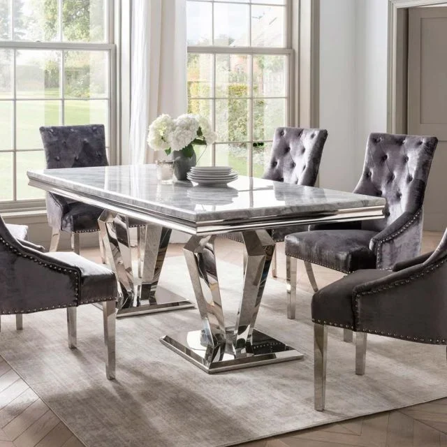 Paradox Grey Marble Dining Table Customized Length Rectangular Table for Dining Room and Hotel