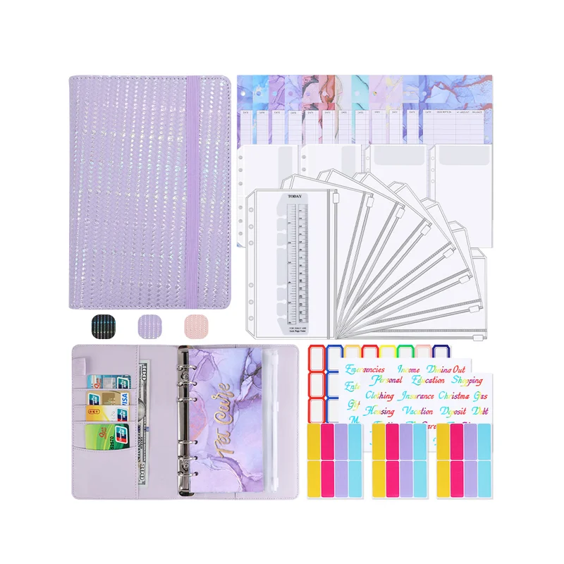 A6 PU Leather Notebooks Ring Six Holes Ring Binder With Card Holder For Budget Saving Binder Personal