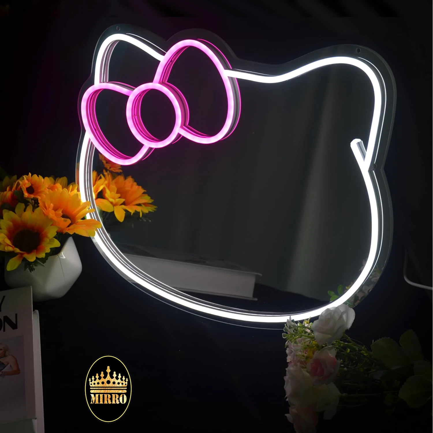 custom morden simple livingroom decorative full boay irregular large wall home decor hello kitty led salon mirror miroir spiegel
