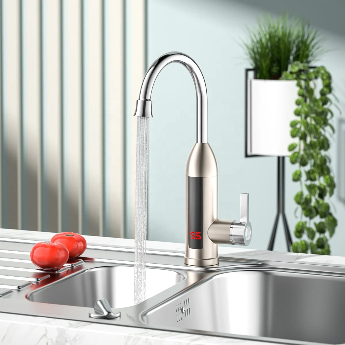 Farmhouse Sink kitchen Care Water Saving Faucet Aerator Push Water Tap Households Chores Faucet-steel With Mini Lcd Screen