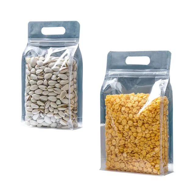 Flat Bottom Wholesale Stand Up Pouch Bagsplastic Protein Powder Pouch Clear Transparent Snack Nut Coffee Zipper Bags