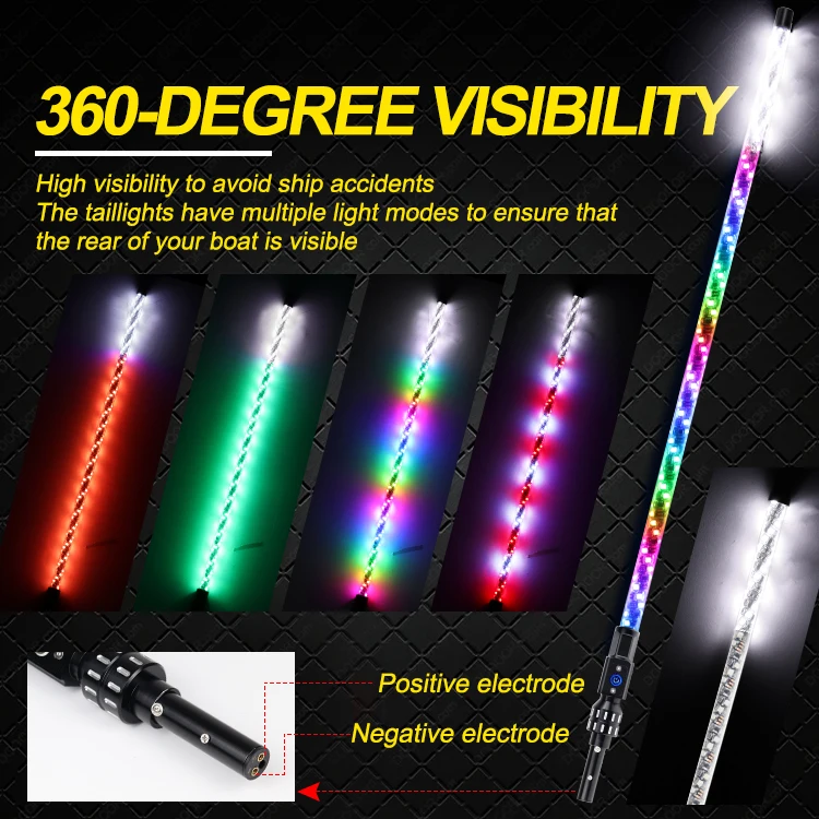 3/4/5/6 feet led whip for boat marine safety warning chasing RGB color changing by remote control