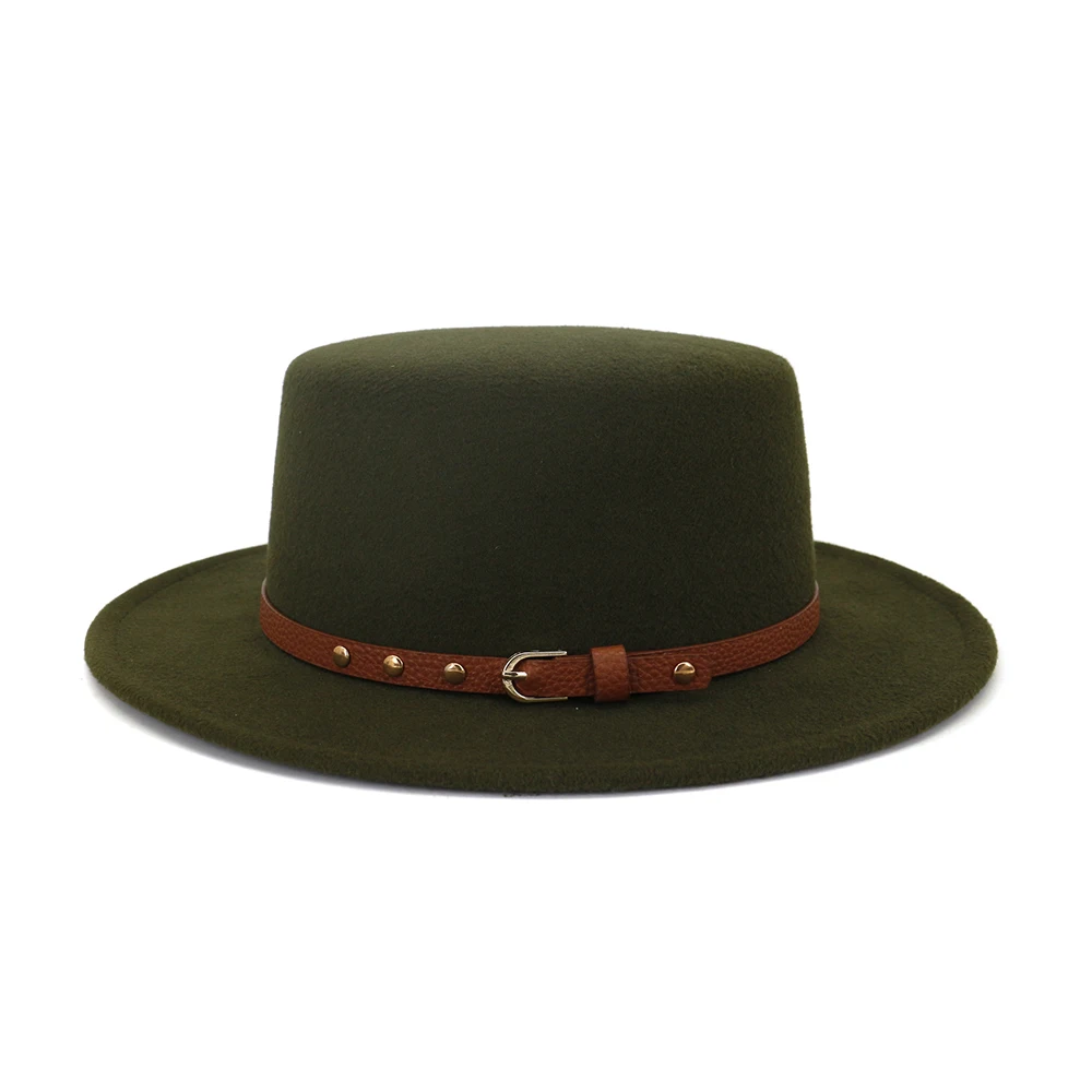 Wholesale Promotional Vintage Chic Felt Flat Top Fedora Hat With Belt Ribbon