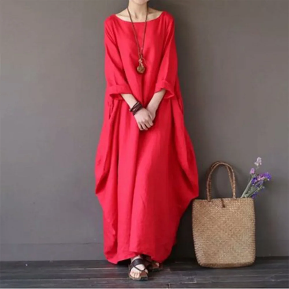 2023 spring clothes new fashion loose dress cotton hemp large size long skirt dress