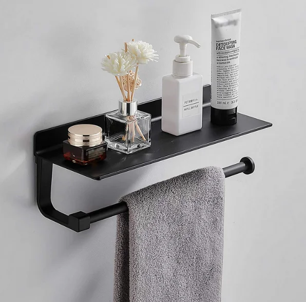 2022 Adhesive Paper Towel Holder Wall Mounted for Kitchen Bathroom Tissue Roll Hanger with Storage Shelf, Space Aluminum