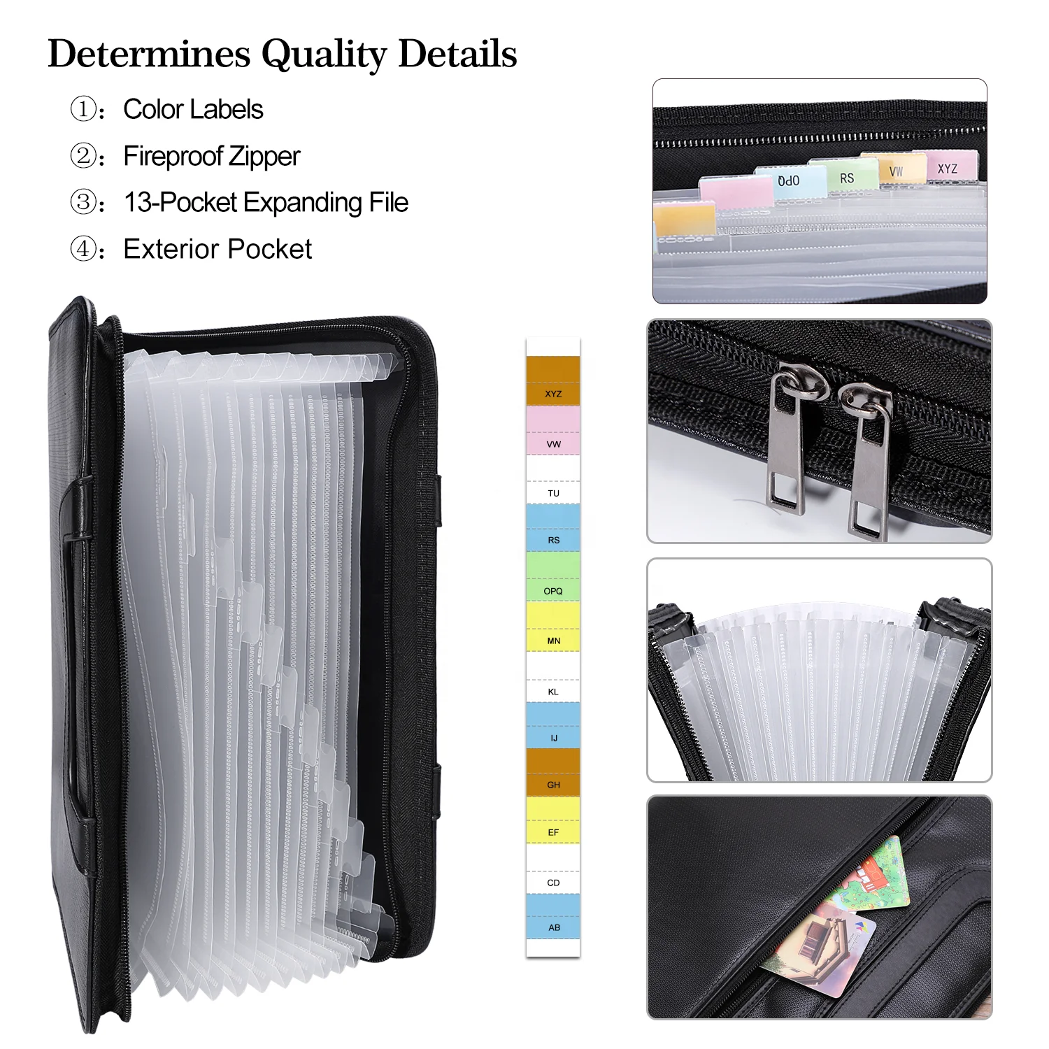 Black Expandable File Folder 24 Pockets A4 Size Papers Document Bag Fireproof File Collection Bag