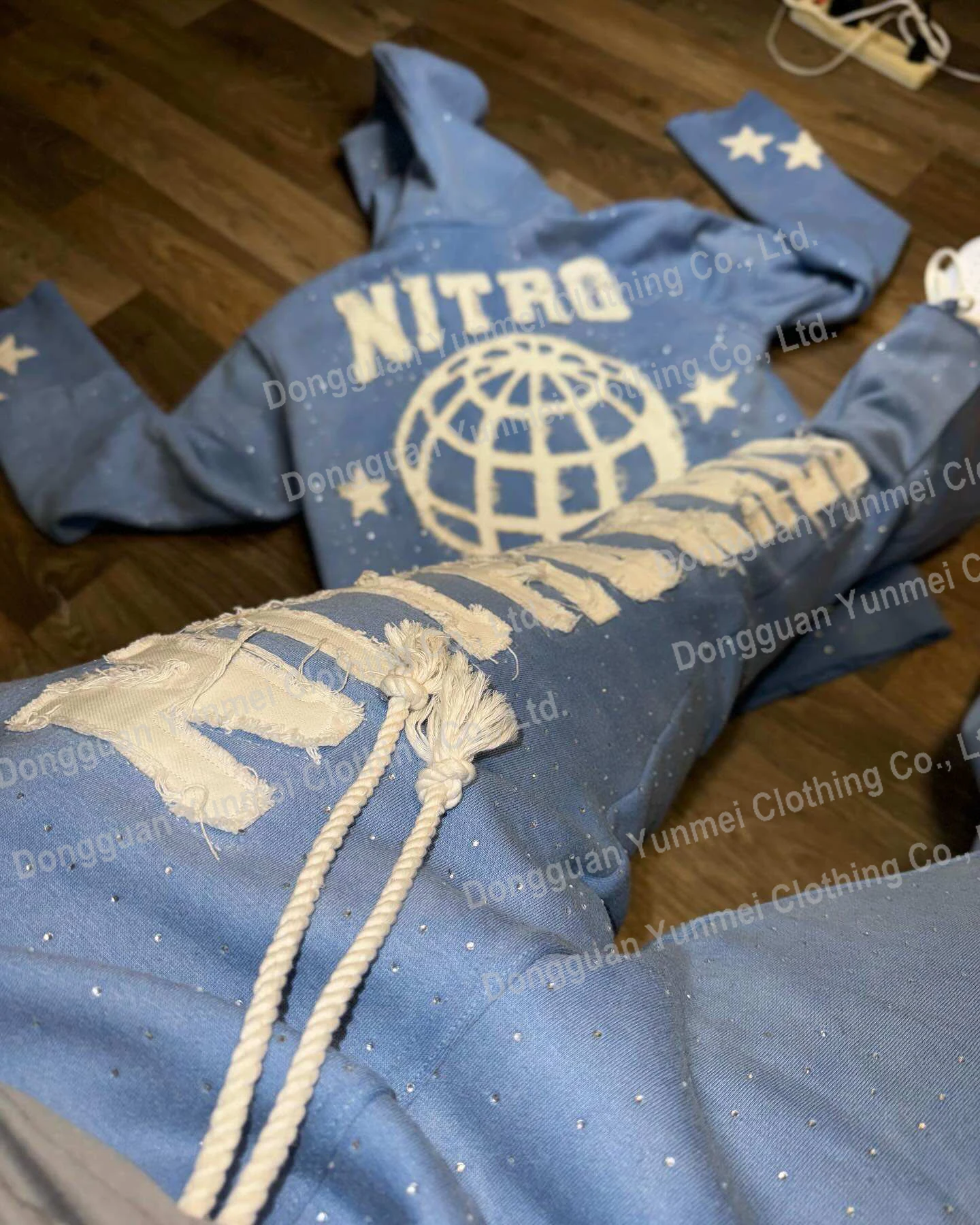 Custom Sweat Stack Pant Track Suits Acid Wash Tracksuit Rhinestone Zip Up Hoodie And Flare Sweatpants Sweatsuit Set For Men