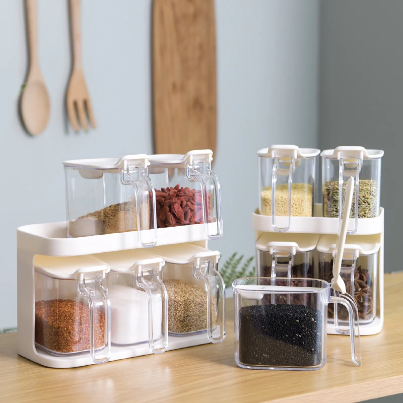 Citylife Japanese Style Kitchen Plastic Pantry Seasoning Jars Condiments Container Set Stackable Spice Storage Container