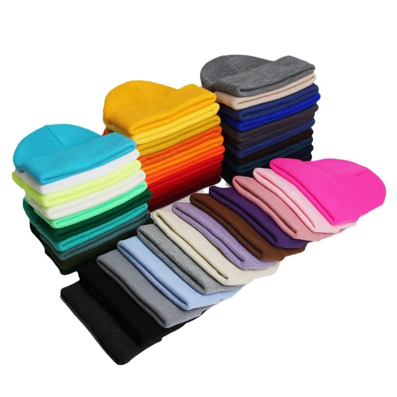 Wholesale Cheap Price Winter Warm Acrylic Beanie Hat Solid Color Outdoor Ski Knitting Beanie Cap Customizable