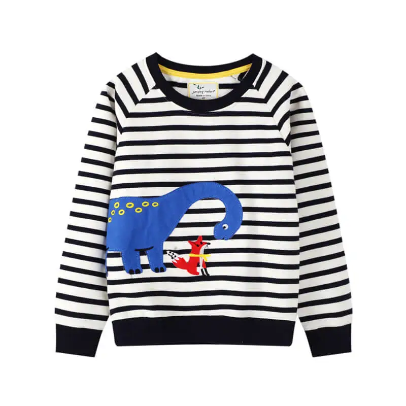 
Custom Logo Crewneck Black White Stripe Animal Dinosaur Print Cotton Boutique Clothing Pullover Unisex Kids Basic Sweatshirt 
