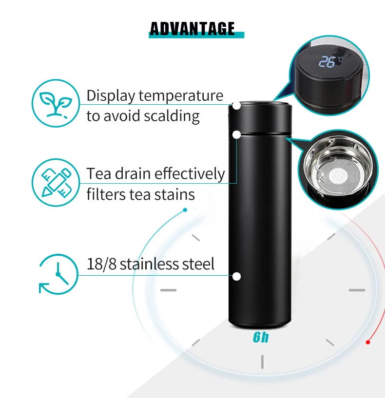Factory Custom temperature display water bottle Double Wall Stainless Steel smart water bottle with led temperature display