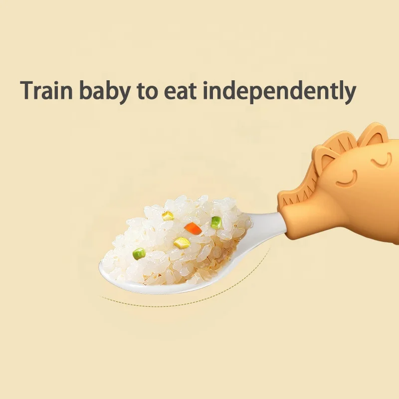 Ready to ship in stock baby feeding spoon sets kids training eating tools food grade silicone easy to carry Fork Spoon