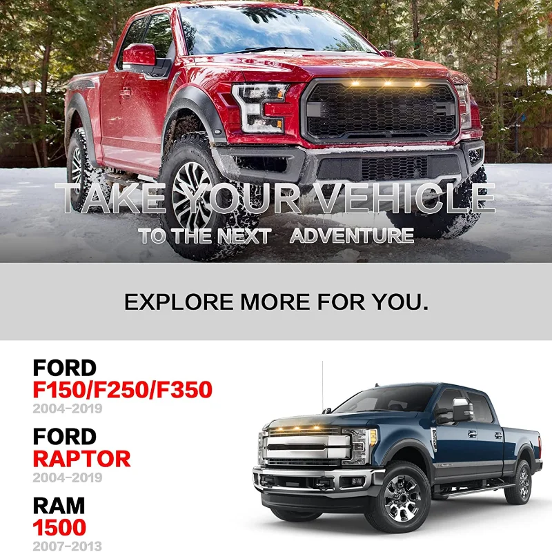 3pcs Amber Light Offroad Pickup Truck Led Grill Lights black lens for Ford F150 F250 F350 Raptor/Dodge Ram 1500