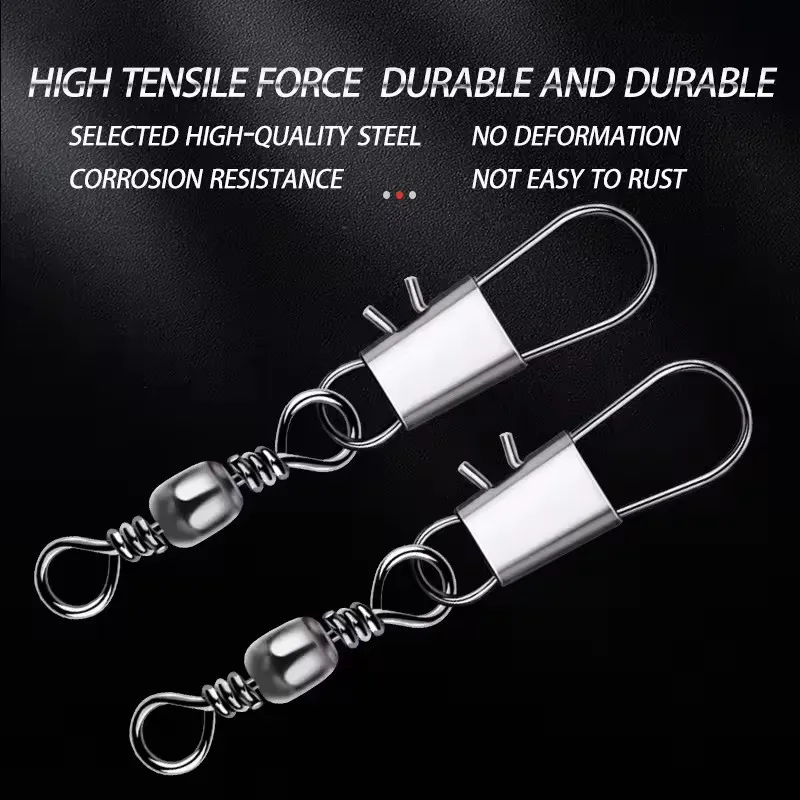 Alpha High Carbon Steel Fishing Swivels Barrel Swivel Safety Interlock Snap Connector for Lure Fishing in Saltwater Freshwater