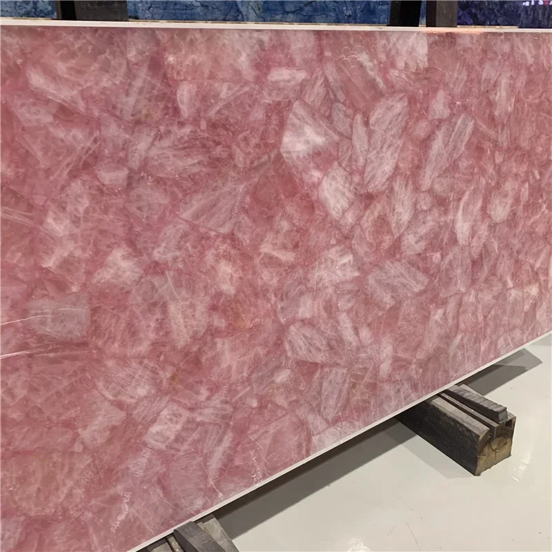 Natural Pink Rose Crystal Quartz Semi Slab Precious Stone