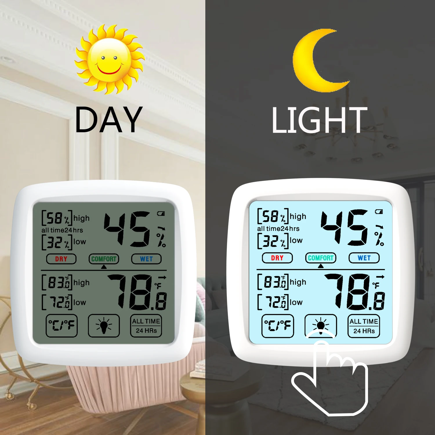 Touch screen Digital Thermometer Hygrometer electronic  indoor lcd thermometer hygrometer