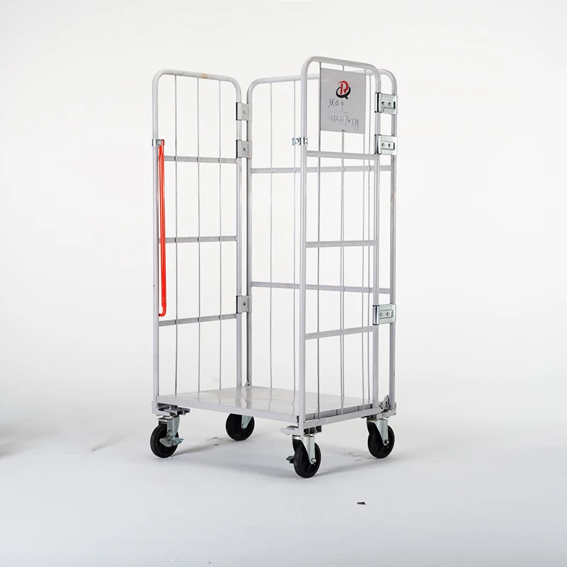 Wholesale Warehouse Galvanized Collapsible Folding 4 Wheel Cage Roller Trolley