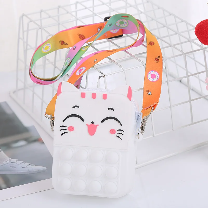 Wholesale kids silicone handbag girls colorblock push bubble novelty shoulder bag