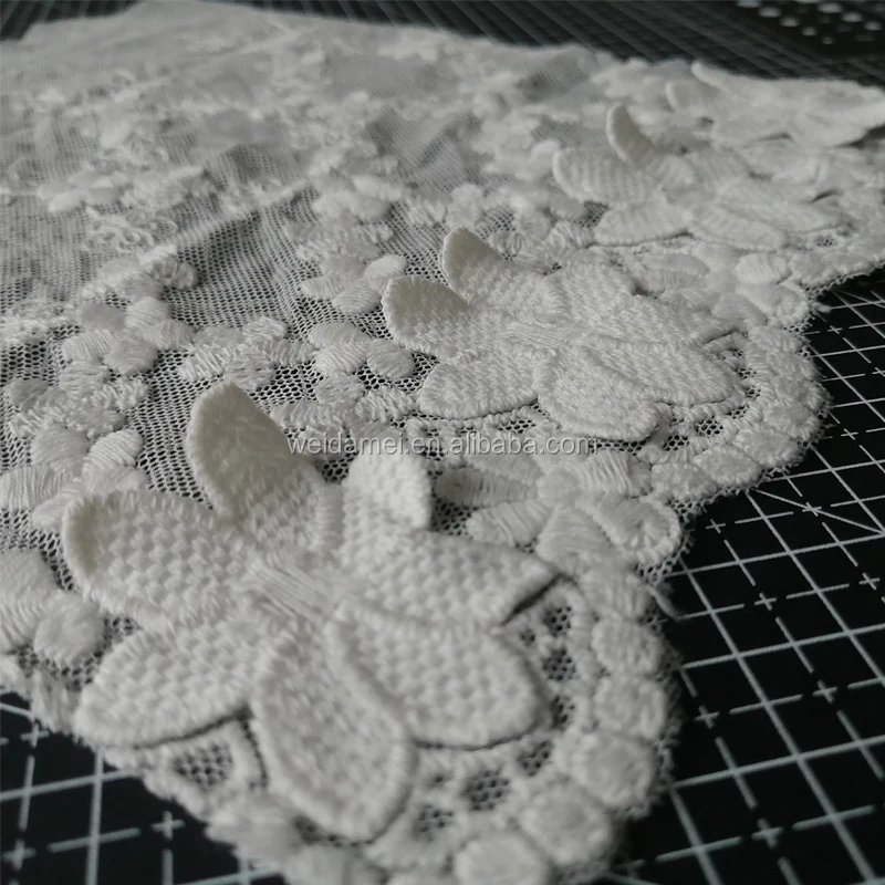 White Embroidered Mesh Lace Trim 3D Flower Voile Lace Trimming Embroidery Tulle 3D Lace Trim for Sale