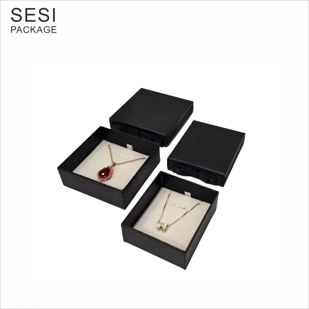 Custom Logo Eco Friendly Jewelry Box With Bow Cardboard Necklace Bracelet Ring Packaging Box Gift Jewelry Packaging Paper Box