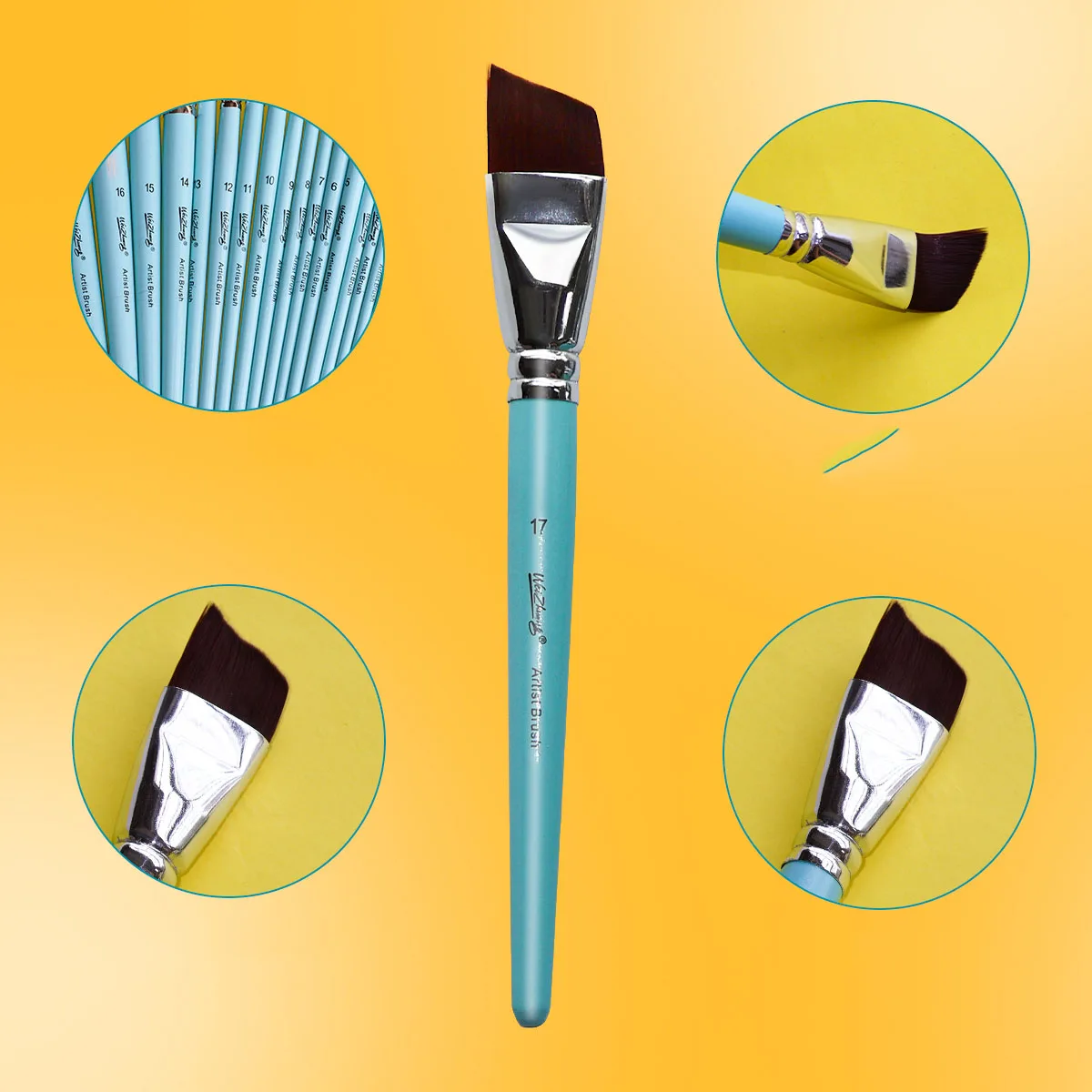 Factory Wholesale 17pcs Synthetic Hair Face Body Painting Brush Blue Wood Handle Detail Paint Brushes Set