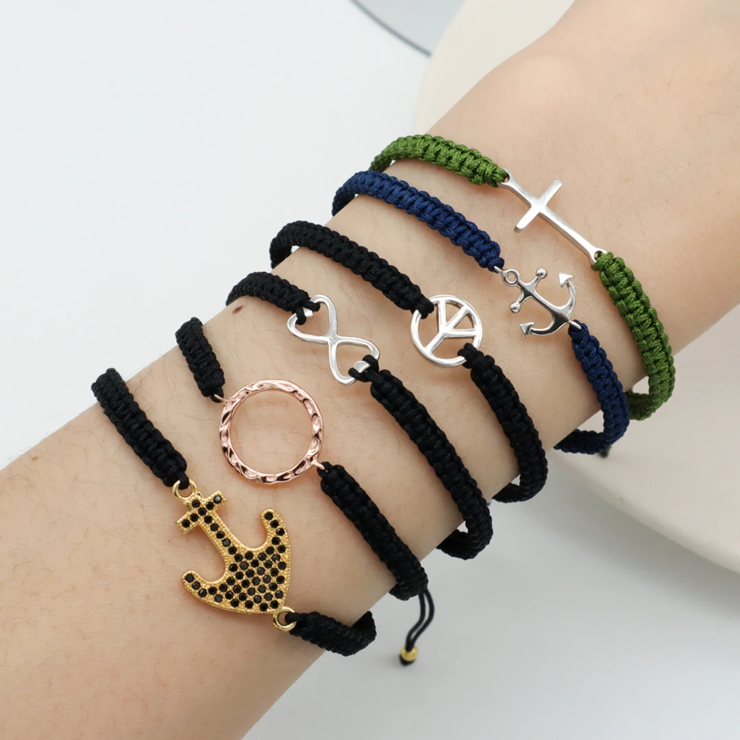 OEM Factory Custom Jewelry Manufacture Women Handmade Ajustable Braided Rope 925 sterling silver charm woven bracelet