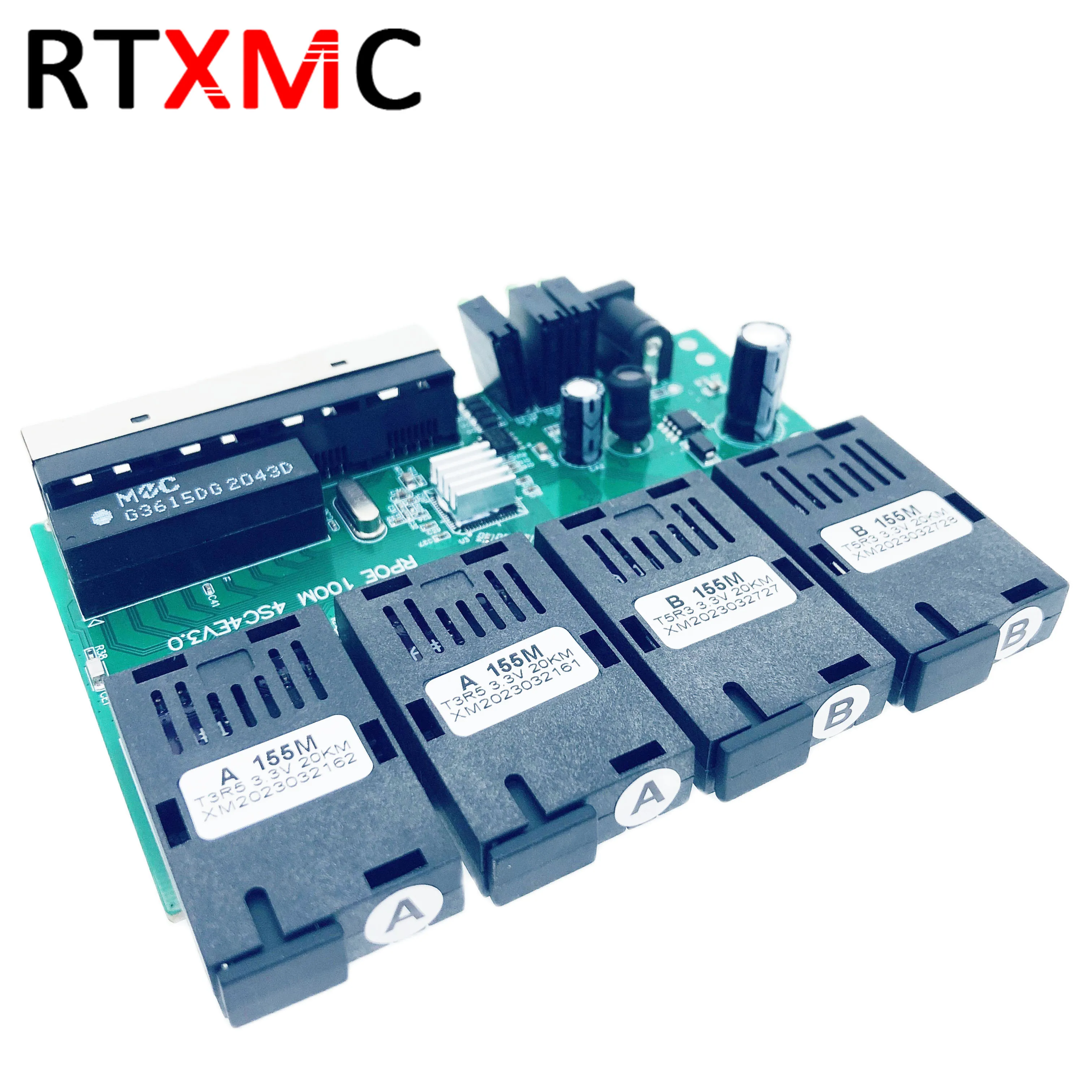 RTXMC 4fo 4lan 4F4E Reverse FAST Rpoe Switch Fiber Switch Optical 100M  Media Converter SF PCBA 4SC 4RJ45 155M RPOE FTTH  5-24V