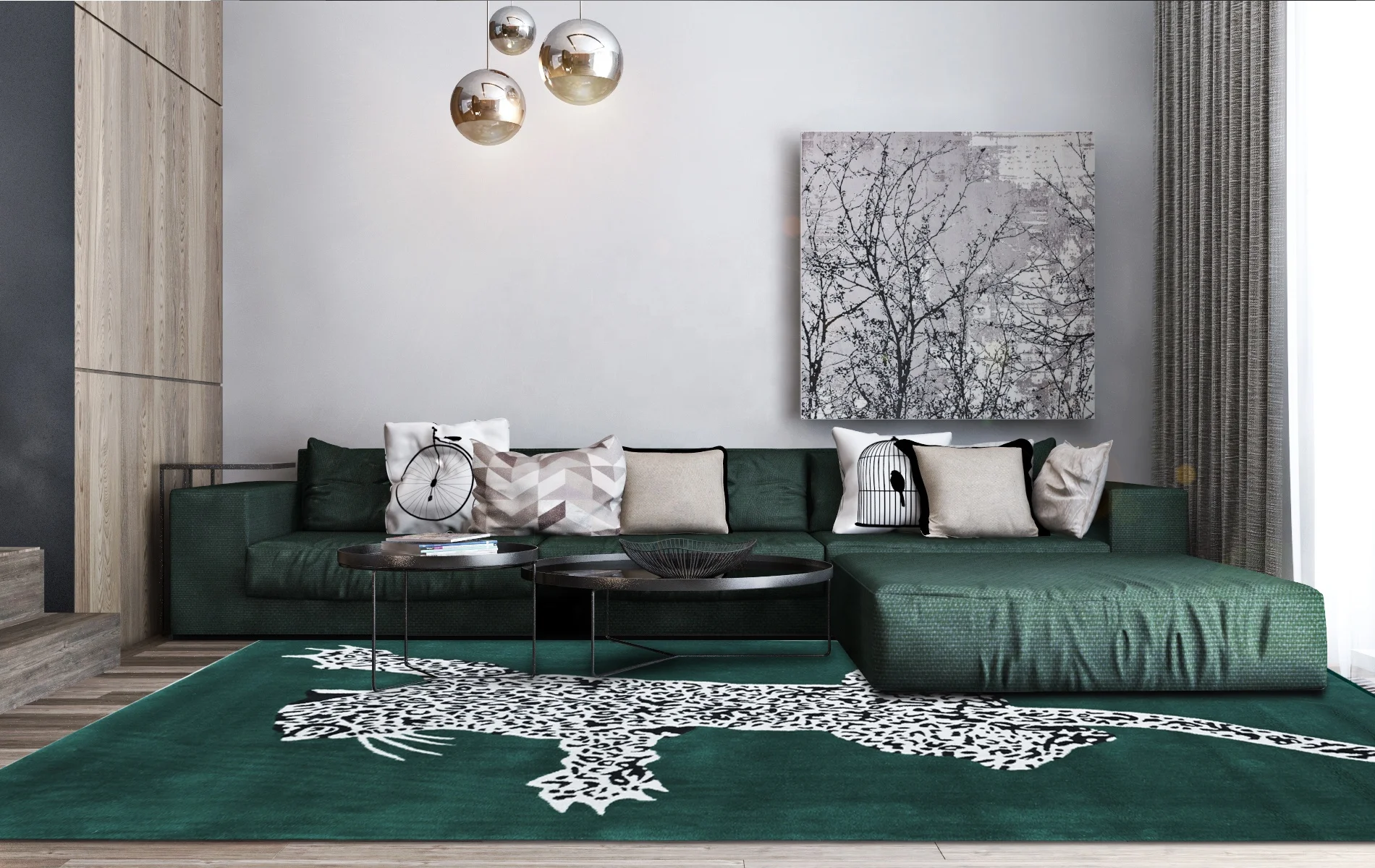 Luxury Green Animal Leopard Rug Handmade Floor Carpet for Livingroom Bedroom