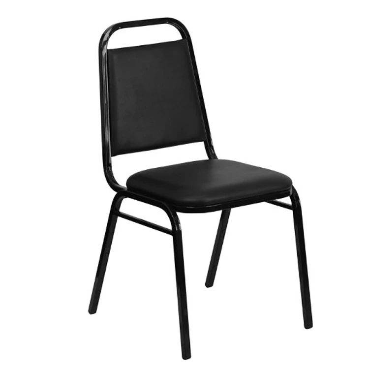 Wholesale 10 Pack Trapezoidal Back Stacking Banquet Chair in Black Vinyl with Black Frame