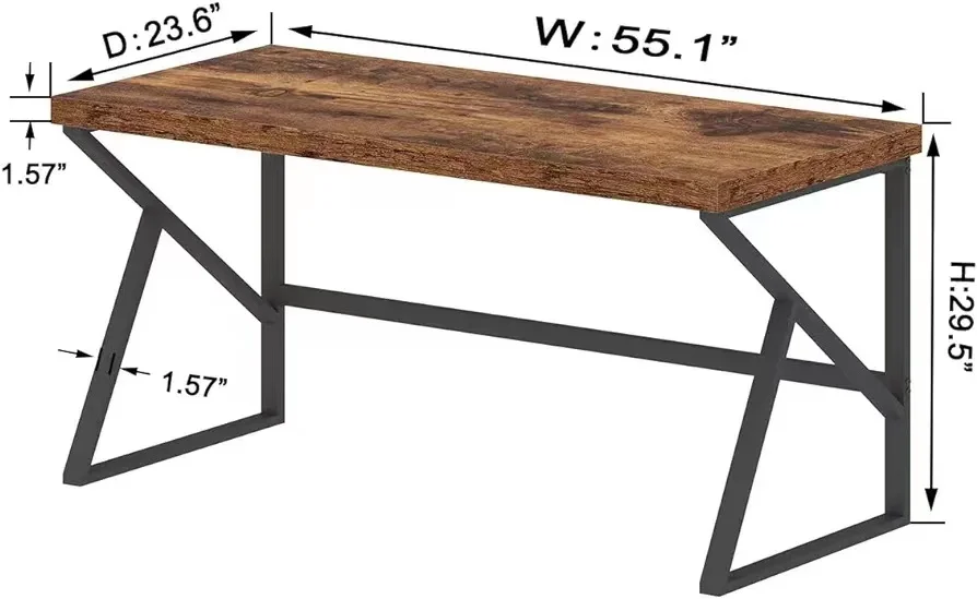 Brown Desk Industrial Home Office Computer Desk Simple Writing Study Gaming Executive Workstation