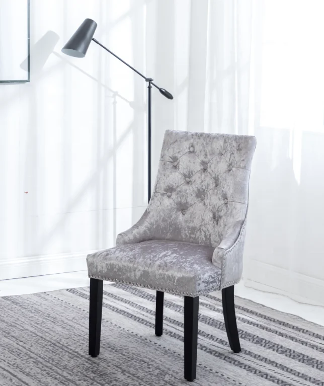 Mink color crushed velvet tufted wooden dining chair round knocker