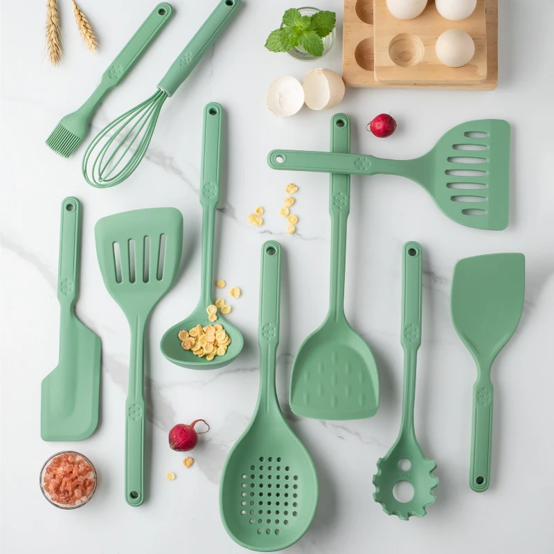 10-piece Non Stick Silicone Kitchen Utensils Scraper Pancake Shovel Oil Brush Egg Whisky