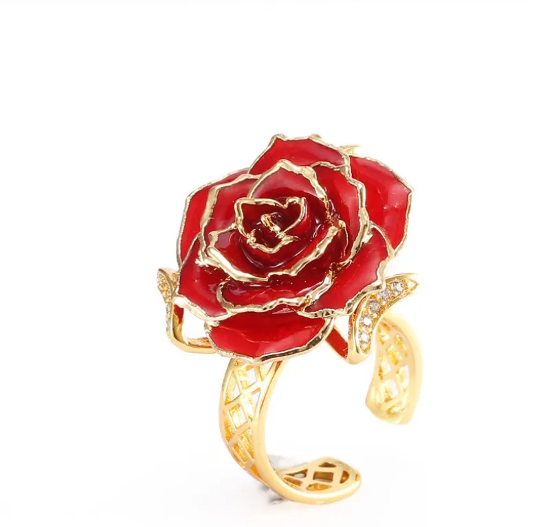 
Valentines Day Best Anniversary Gift for ladies 24K Gold Plated Real rose ring with gift box 