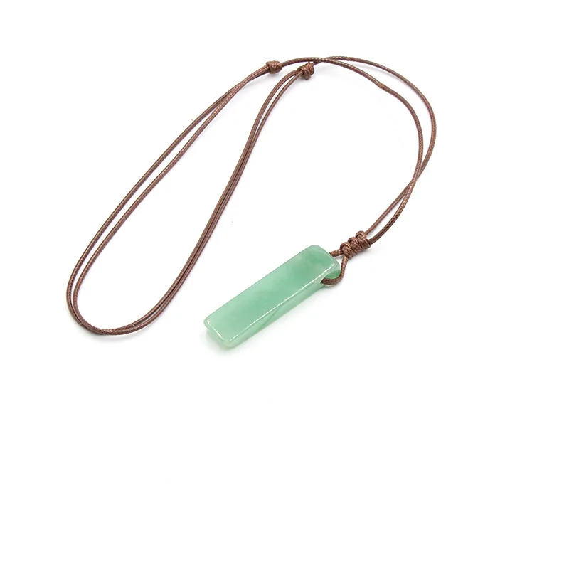 New Hot Healing Stone Handmade Knotted Waxed Rope Long Irregular Rectangle Gemstone Crystal Pendant Necklace Couple Gifts