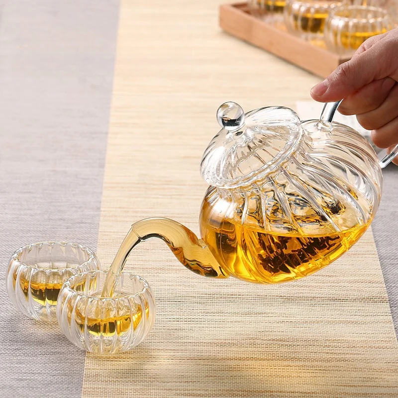 600ml High Borosilicate Thickened Glass Flower Tea Pot Heating Pumpkin Pot Coffee Tea Sets