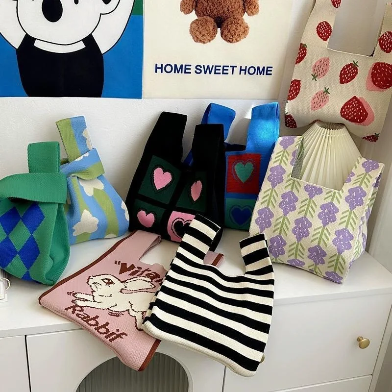New Design Retro Colorful Knitted Handbag Crochet Purse Knitting Tote Gift Bag for Women
