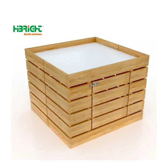 Fresh Design Foldable Wooden Display Shelf Crate with Large Capacity for Vegetables and Fruits