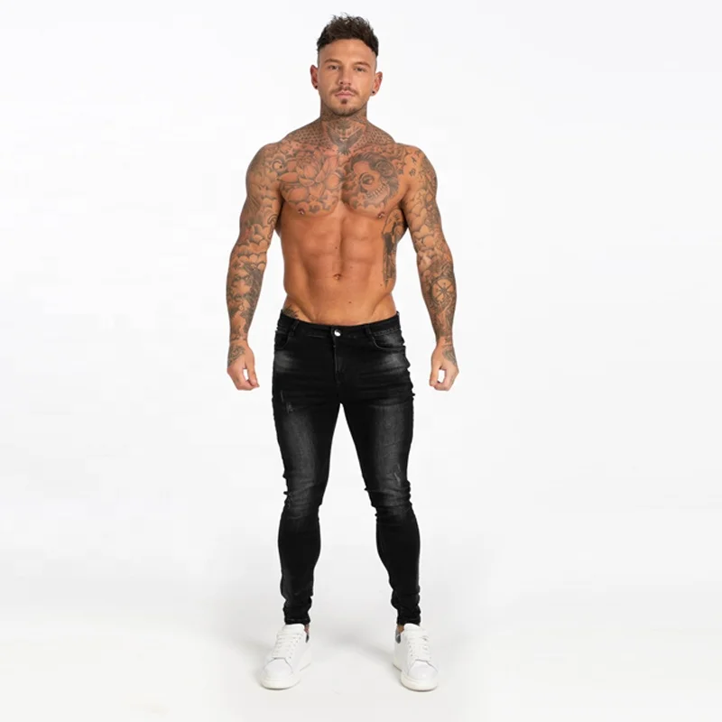 Mens dropship non-ripped jeans pants slim fit skinny denim distressed skinny jeans men super shredz jens for man
