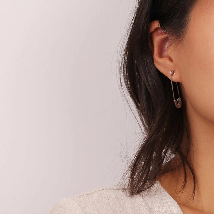 Hypoallergenic Stainless Steel Safety Pin Earrings, Minimalist Fashionable Gold Hoop Earrings