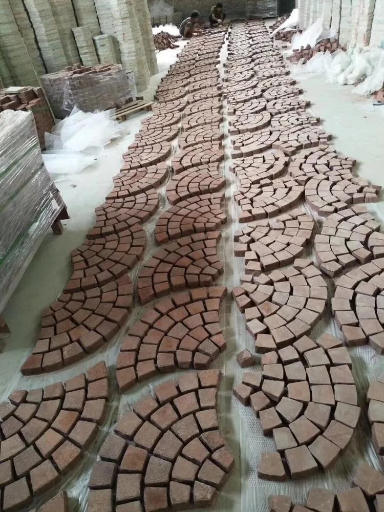 Fan Shape Mesh Cobblestone pink porno granite chinese granite paving stone