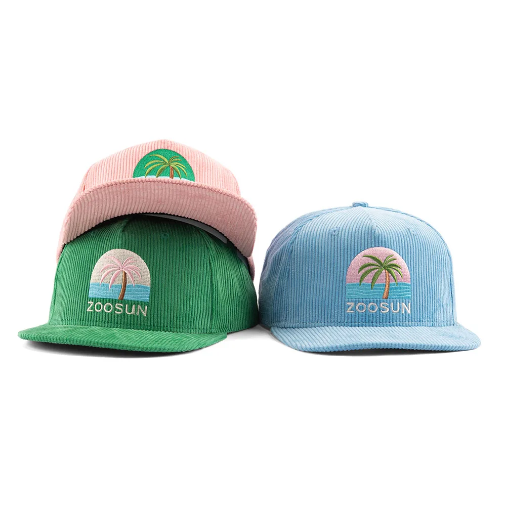 2024 New Fashion 5 Panel Unisex Embroidered Snapback Cap Corduroy Fabric Adjustable Size Premium Flat Bill Snapback Hats
