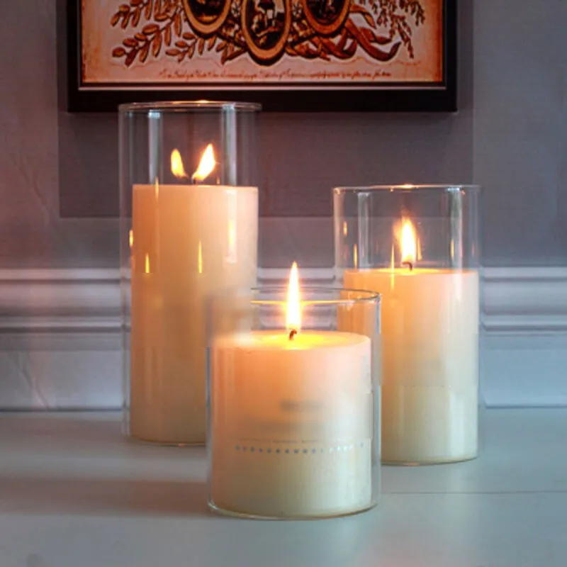 Wholesale Heat Resistant Clear Glass Candle Holders for Pillar Candle Modern Cylinder Vase for Centerpieces Table Decoration