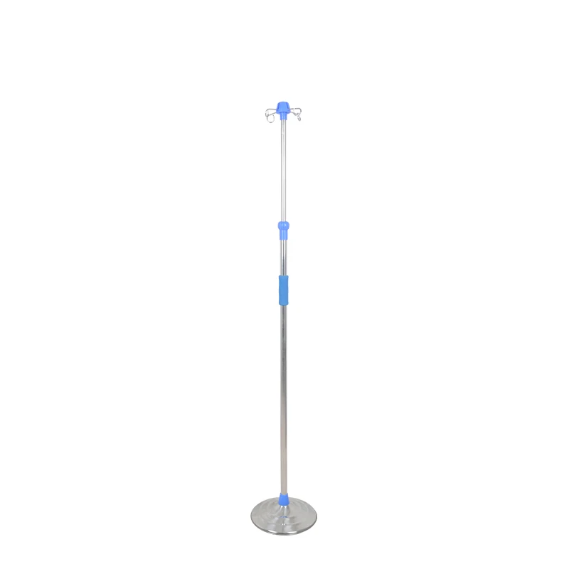 Medical Stainless Steel Height Adjustable IV Pole 5 Leg 4 Hook  Mobile Infusion Drip Stand