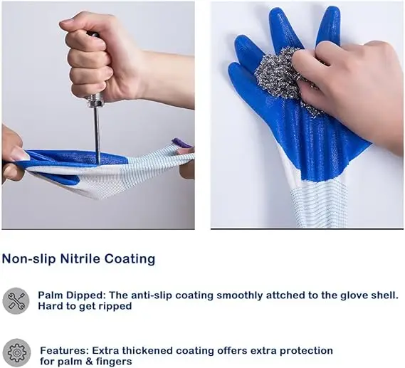 For Men and Women, Nylon Nitrile Gloves Impregnated with Rubber and Hanging Rubber Non-slip, Wear and Oil Resistant Gloves