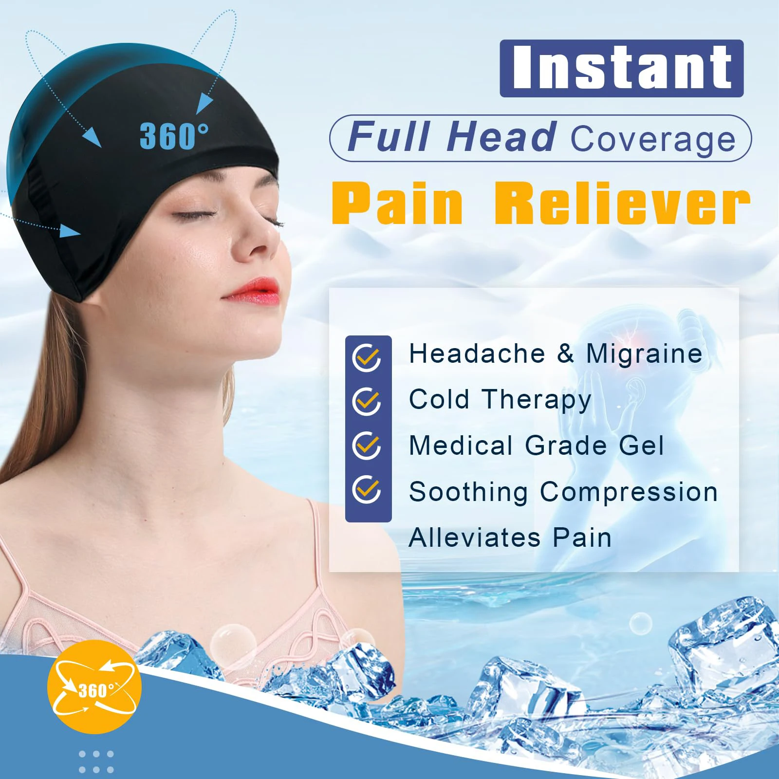 Bellewins Health Care Cooling Cap Chemotherapy Head Ice Pack Wrap Migraine Relief Cap For Headaches